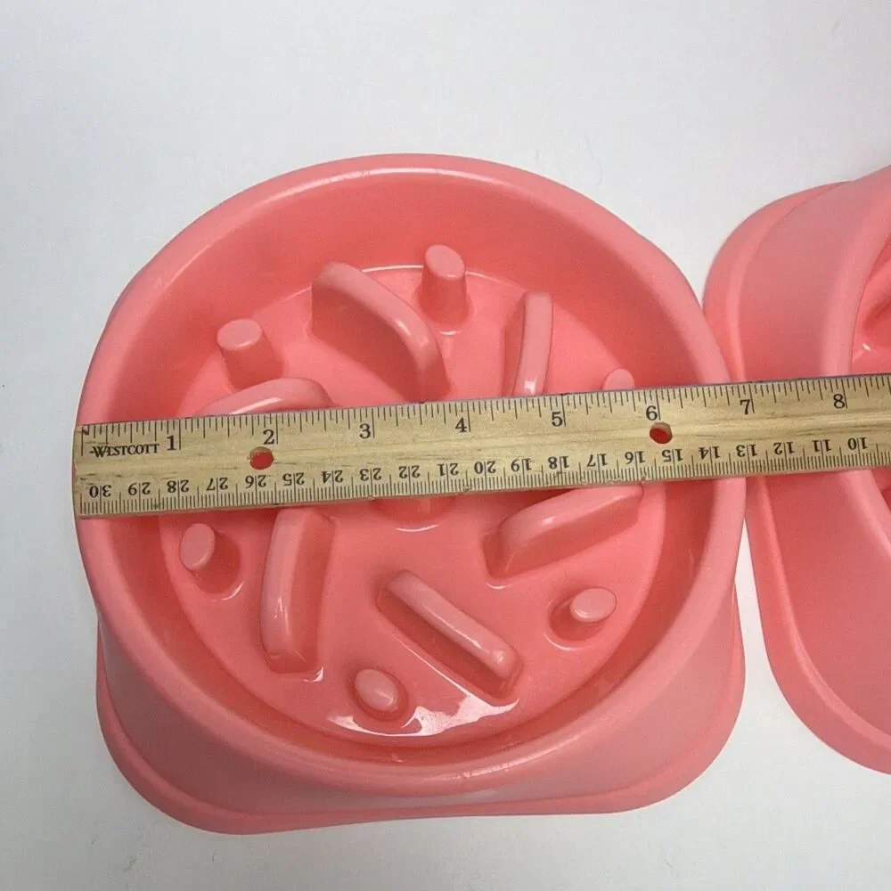 2 Pink Plastic Slow Feeder Dog Bowl Puzzle Feeder Dish